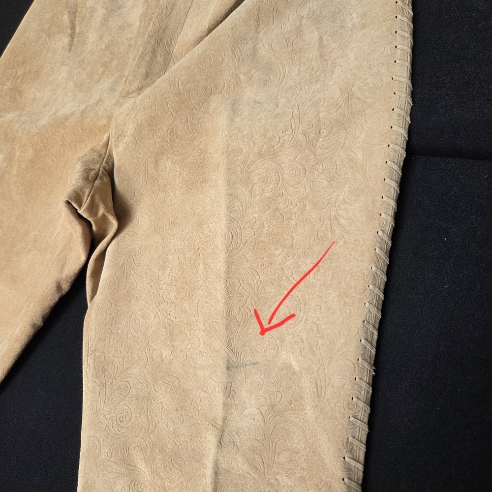 Suede Leather Pants Embossed Size 12 Bell Bottom Flare Leg Long - Picture 6 of 16